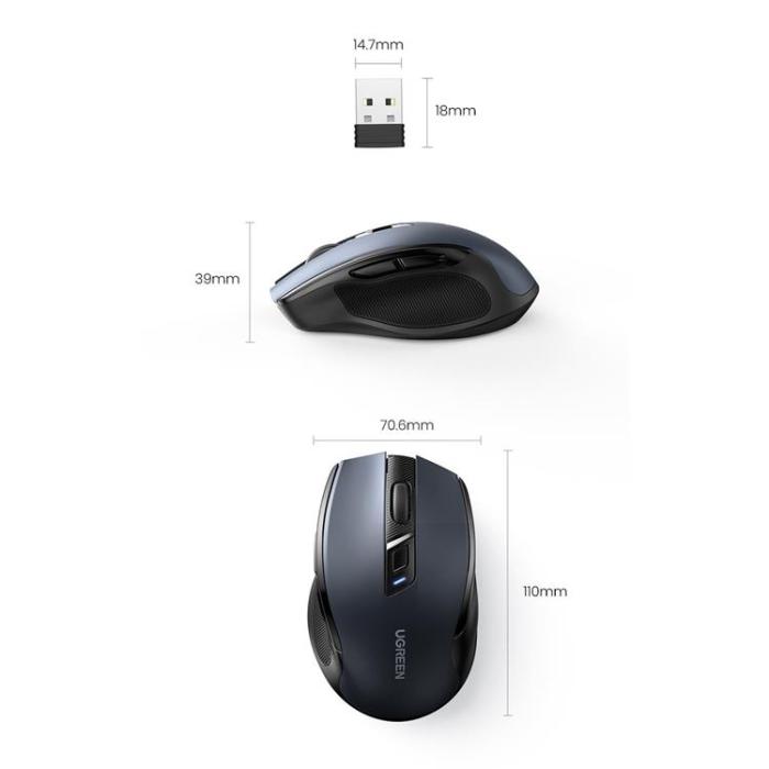 Ugreen - Ugreen Optisk Trådlös Mus USB 2.4GHz/Bluetooth 5.0 - Svart