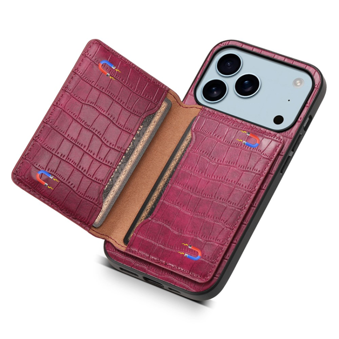 A-One Brand - iPhone 17 Pro Mobilskal Korthållare Crocodile - Röd