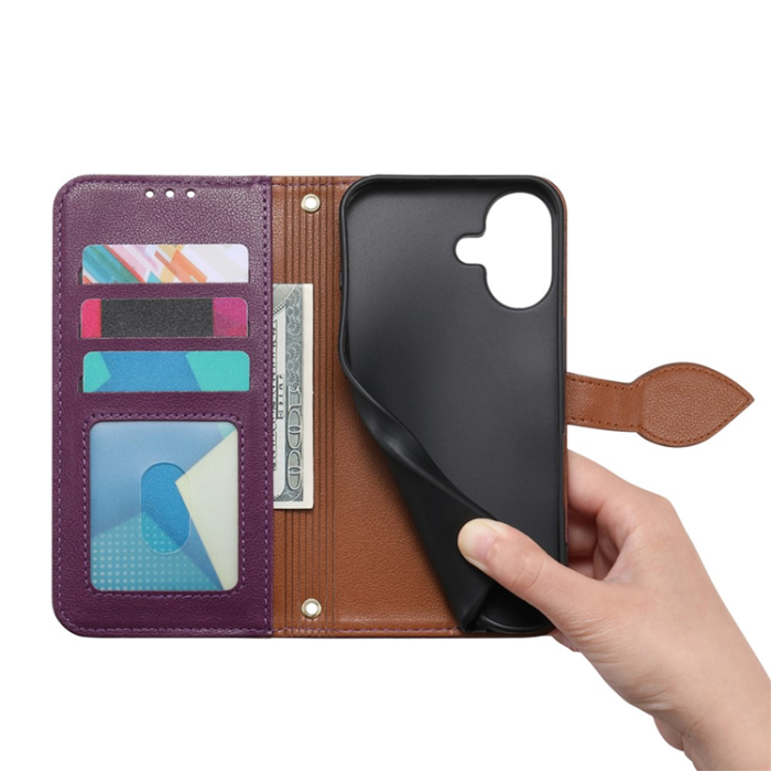 A-One Brand - iPhone 17 Plånboksfodral Leaf Magnetiskt Spänne Konstläder - Lila