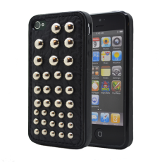 OEM - Studded leather pattern FlexiSkal till Apple iPhone 4S/4 (Dots)