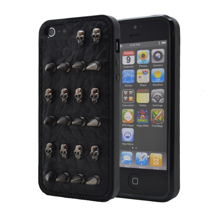 OEM - Studded leather pattern FlexiSkal till Apple iPhone 4S/4 (Arrow Skulls)