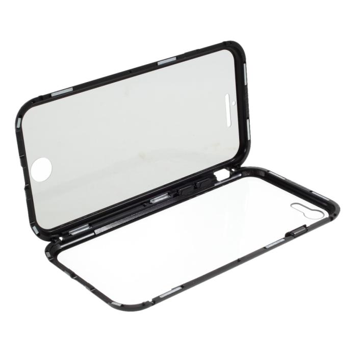 A-One Brand - Magnetisk Metal skal med Härdat Glas iPhone 7/8/SE 2020 - Svart