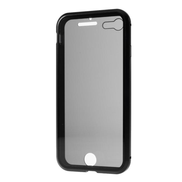 A-One Brand - Magnetisk Metal skal med Härdat Glas iPhone 7/8/SE 2020 - Svart