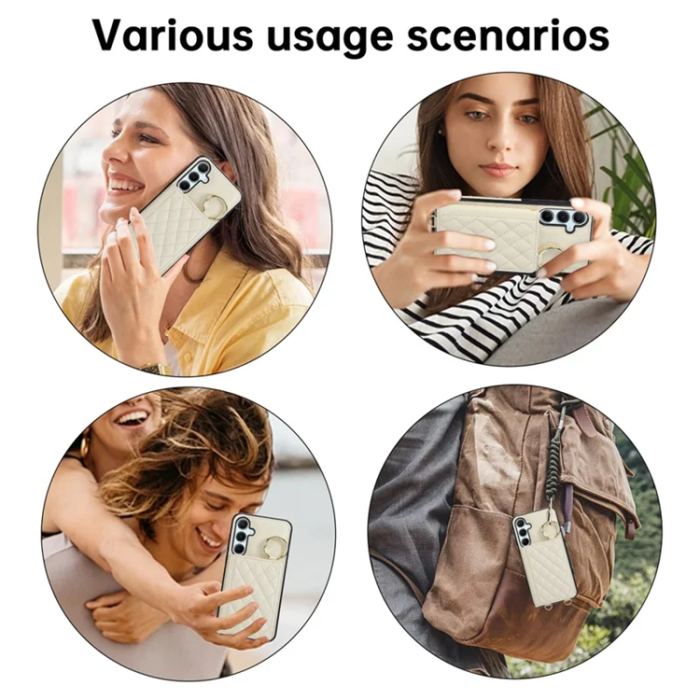 A-One Brand - Galaxy A17 5G/4G Mobilskal Korthållare Kickstand Rhombus - Beige