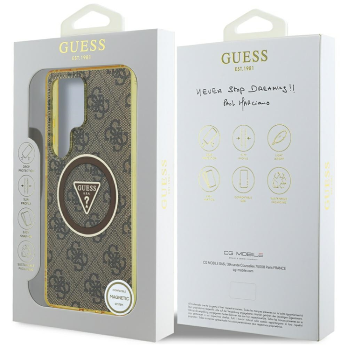Guess - Guess Mobilskal till Galaxy S25 Ultra MagSafe 4G Glitter Triangle Buttons - Brun