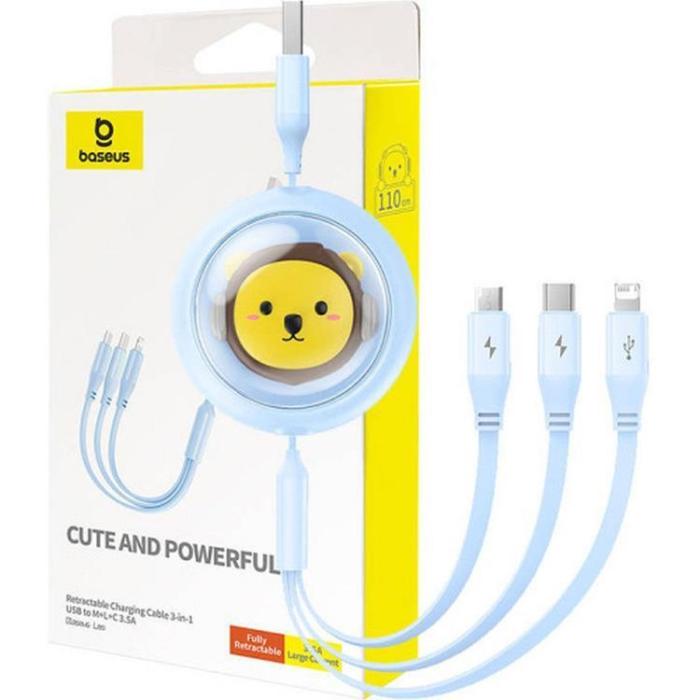 BASEUS - Baseus 3in1 USB-A till USB-C, Lightning, microUSB kabel 1.1m - Blå