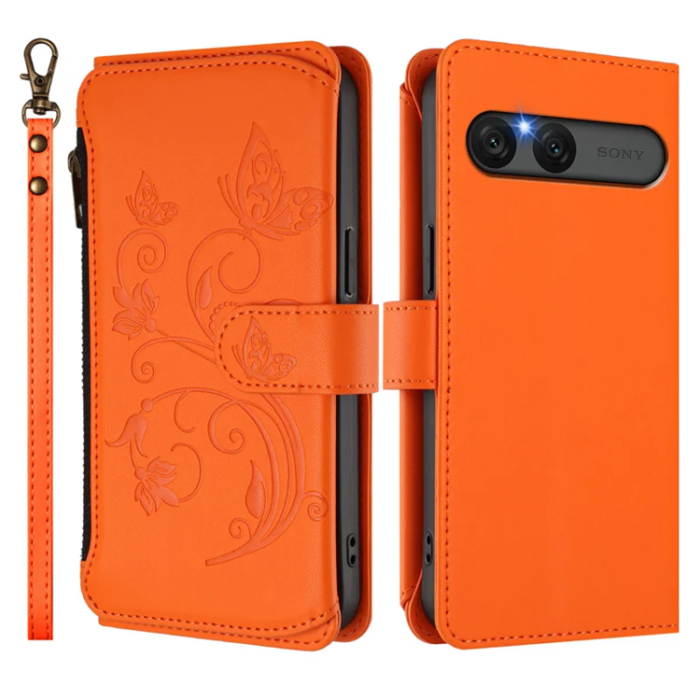 A-One Brand - Sony Xperia 10 VII Plånboksfodral Butterfly Floral - Orange
