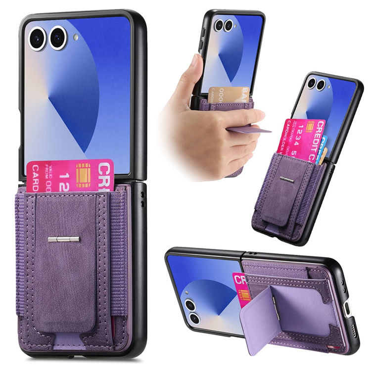 Galaxy Z Flip 7 Mobilskal Kickstand Retro Korthållare - Lila | 2353 | AlltMobil