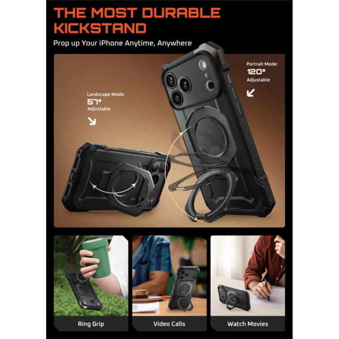 SupCase - Supcase iPhone 17 Pro Max Mobilskal Magsafe Kickstand UB Grip - Svart
