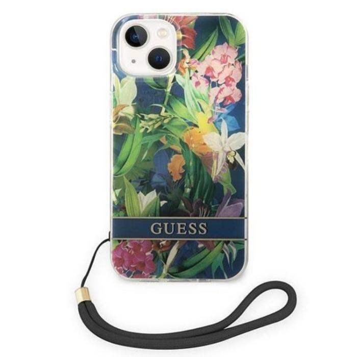 Guess - GUESS iPhone 14 Skal Flower Strap - Blå