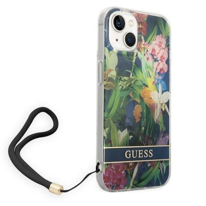 Guess - GUESS iPhone 14 Skal Flower Strap - Blå