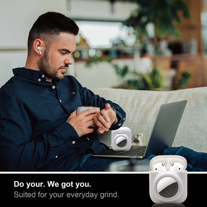 A-One Brand - Airpods Skal 2in1 Silicone Airtag Anti-Scratch - Vit