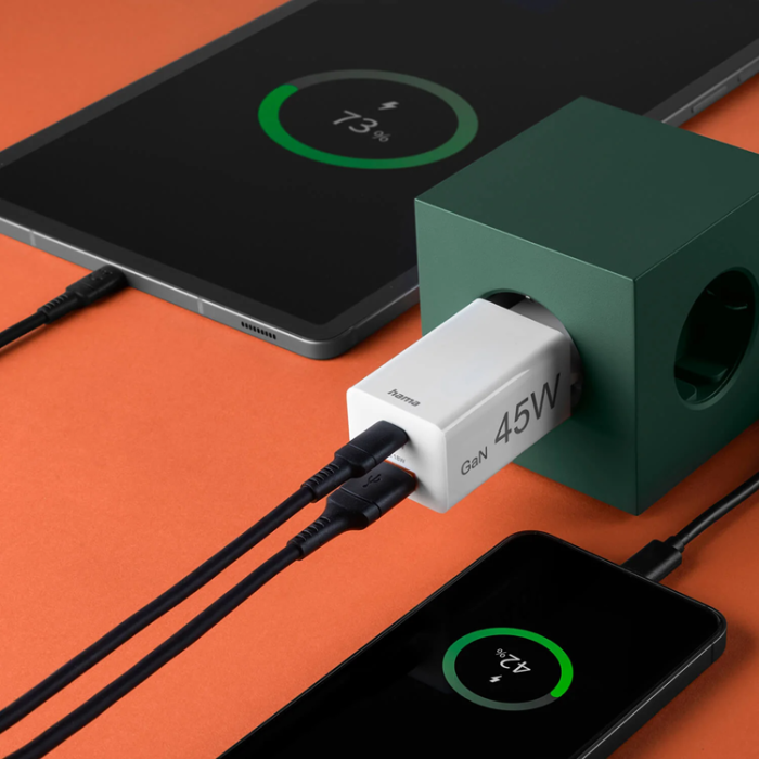 Hama - Hama Snabbladdare 45W 1xUSB-C 1xUSB-A GaN - Vit