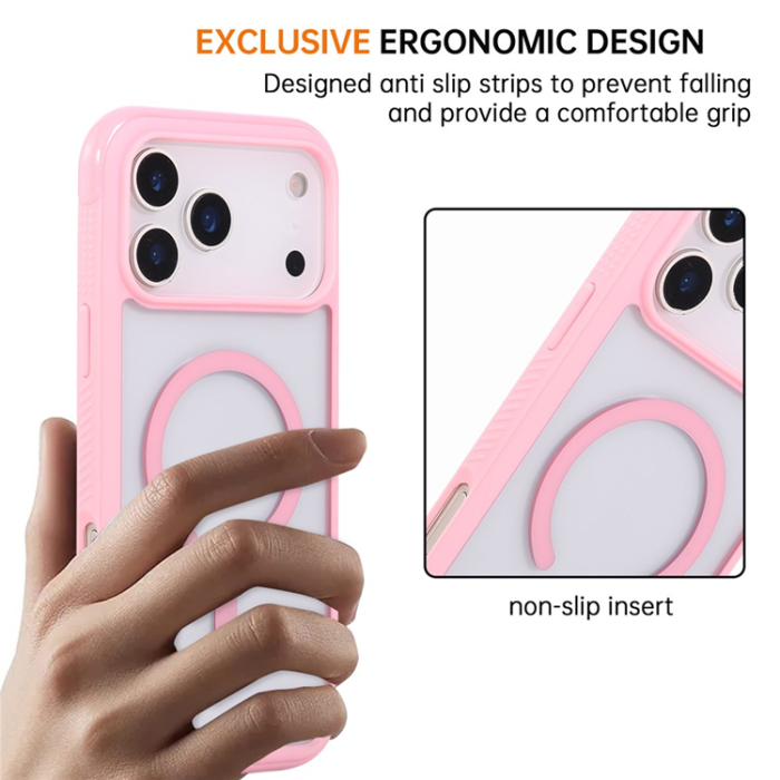 A-One Brand - iPhone 17 Pro Max Mobilskal MagSafe TPU+PC Transparent - Rosa