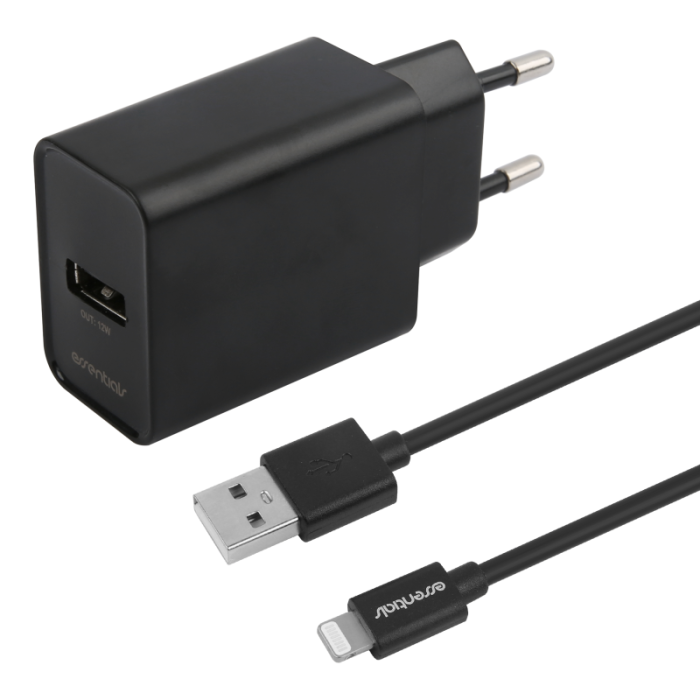 UTGATT1 - Essentials MFi Väggladdare 12W Lightning USB-A Kabel 1m - Svart