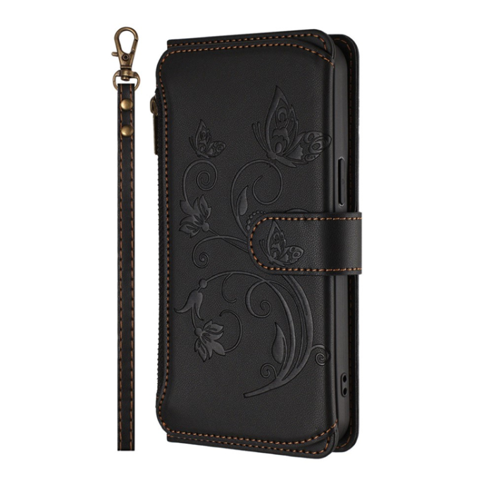 A-One Brand - iPhone 17 Plånboksfodral Butterfly Floral Imprint - Svart