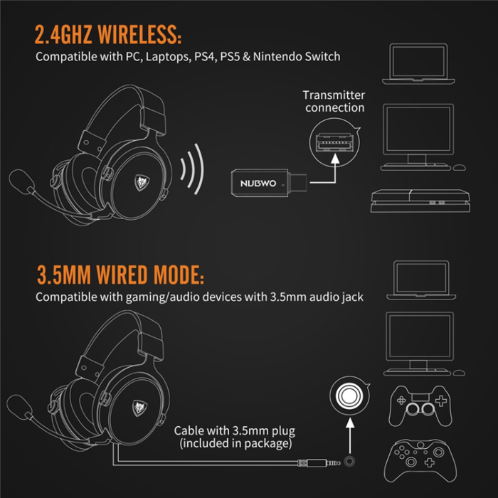 A-One Brand - NUBWO Over-Ear Trådlösa Gaming Hörlurar Brusreducerande Mikrofon G07
