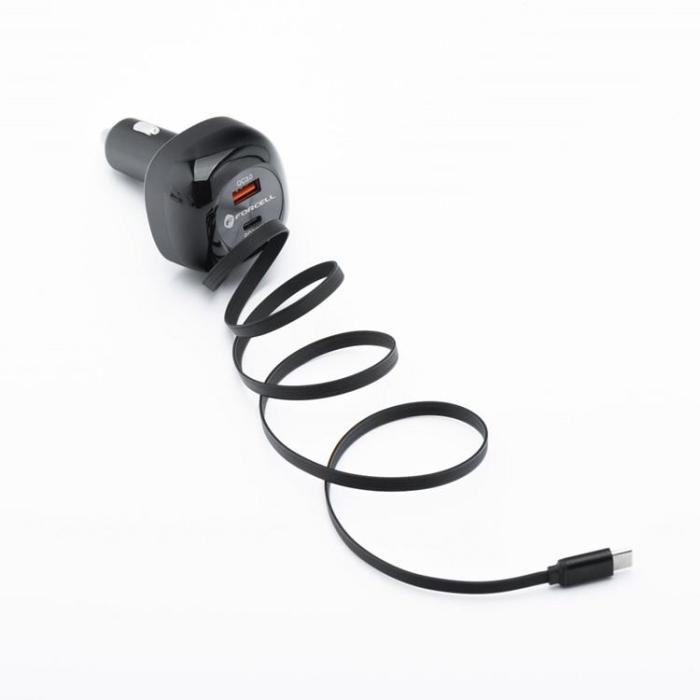 Forcell - Forcell Billaddare 75W USB-C - USB-A PD QC Retractable Kabel