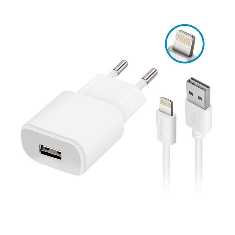 Forever Väggladdare 1x USB 1A + Lightning Kabel TC-01 - Vit | 505295 | AlltMobil