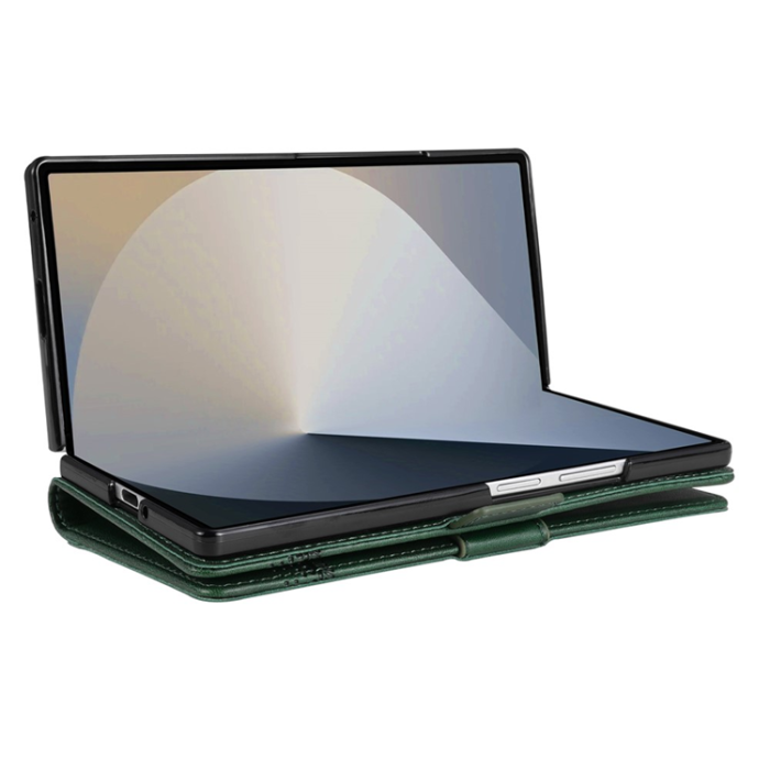AZNS - AZNS Galaxy Z Fold 7 Plånboksfodral Cowhide Läder - Grön