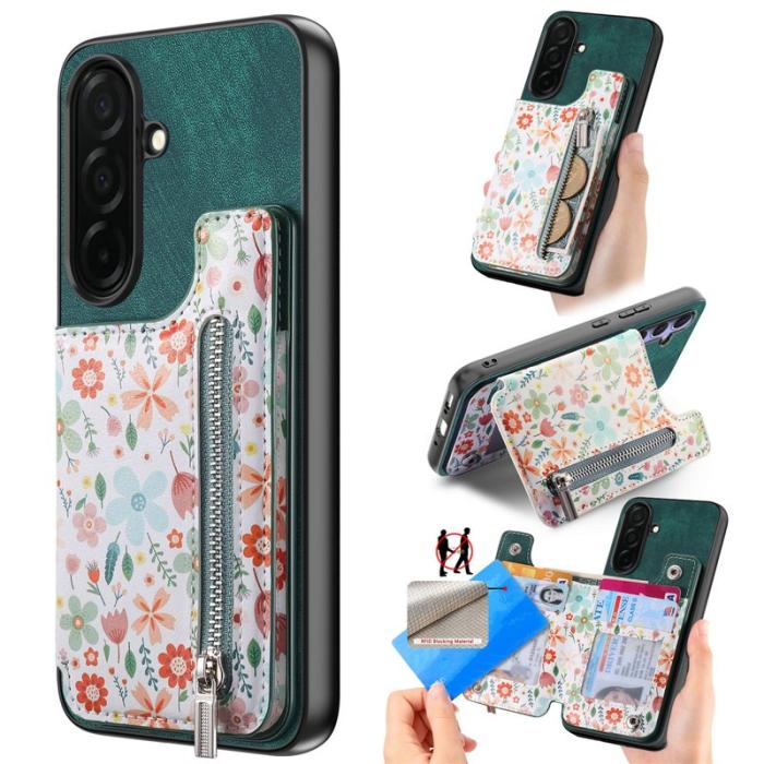 OEM - Mobilfodral för Samsung Galaxy S26 Konstläder RFID Kickstand - Grön