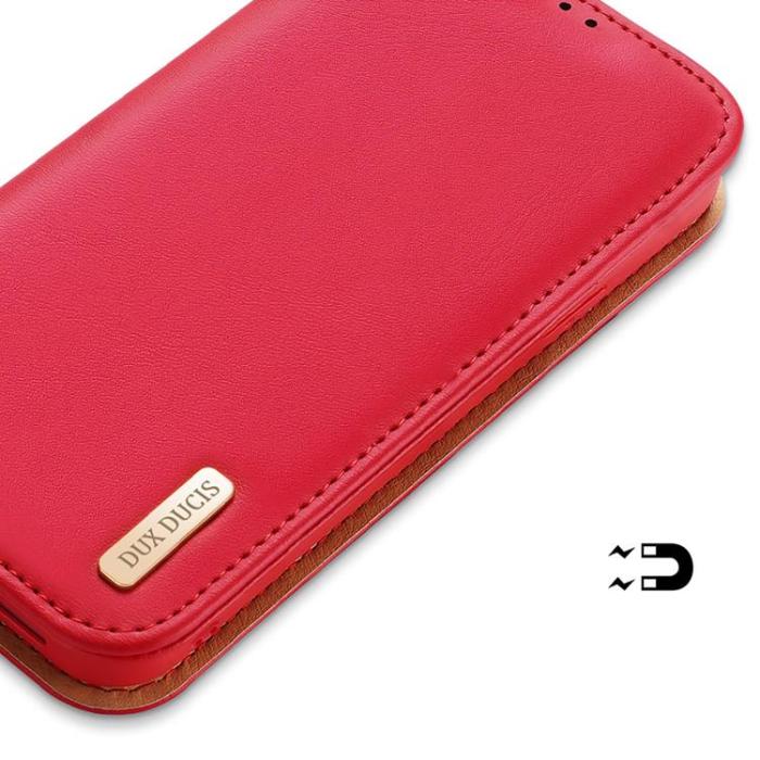 Dux Ducis - Dux Ducis iPhone 14 Pro Max Plånboksfodral Äkta Läder Hivo Flip - Röd