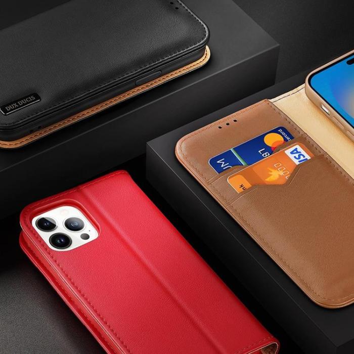 Dux Ducis - Dux Ducis iPhone 14 Pro Max Plånboksfodral Äkta Läder Hivo Flip - Röd