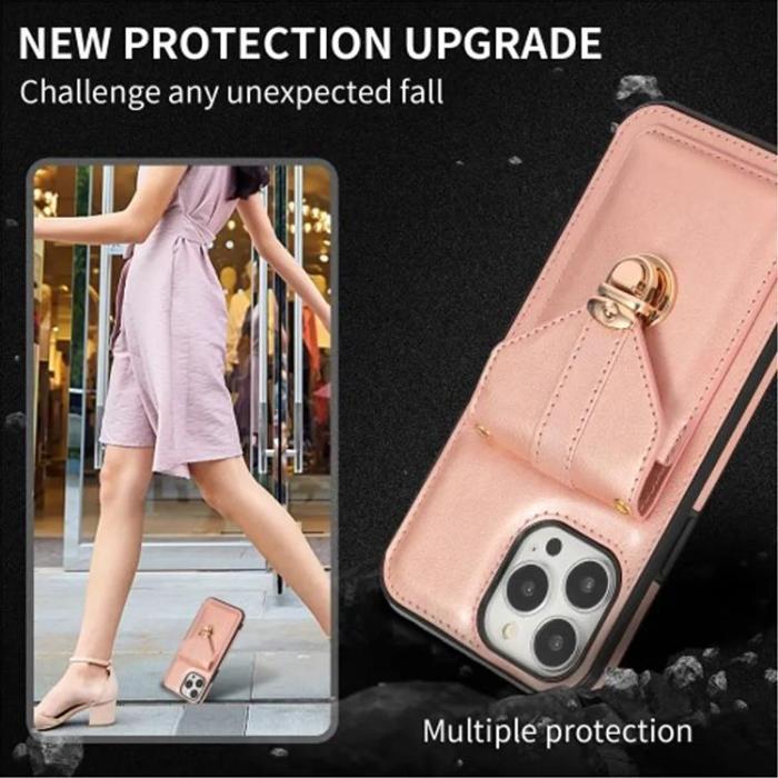 Taltech - iPhone 15 Pro Halsbandsskal Korthållare - Rosaguld