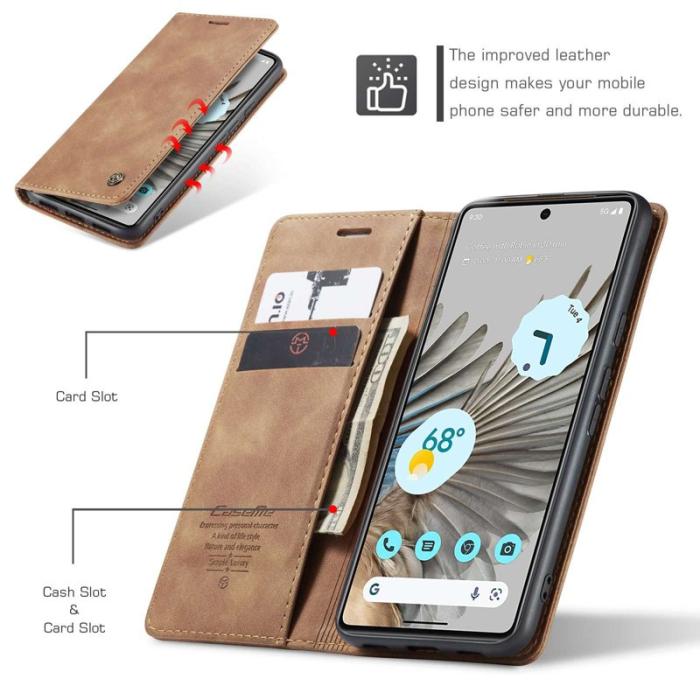 Caseme - CASEME 013 Series Google Pixel 7 Pro Plånboksfodral Konstläder Brun