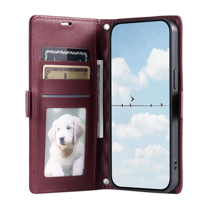 OEM - Samsung Galaxy S26 Plus Plånboksfodral Konstläder Rhombus Textur - Vinröd