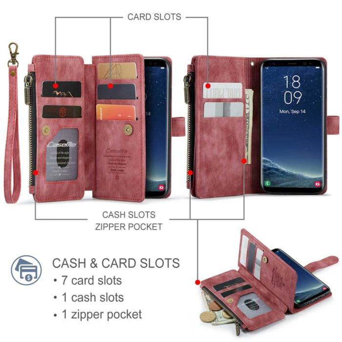 Caseme - CASEME Konstläder Plånboksfodral för Samsung Galaxy S22 5G Röd med Rem