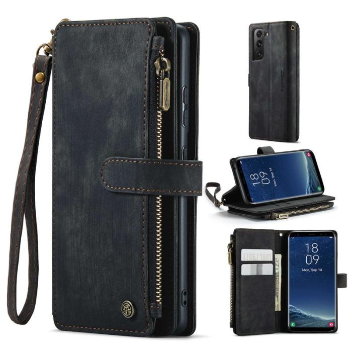 Caseme - CASEME Konstläder Plånboksfodral för Samsung Galaxy S22 5G - Svart