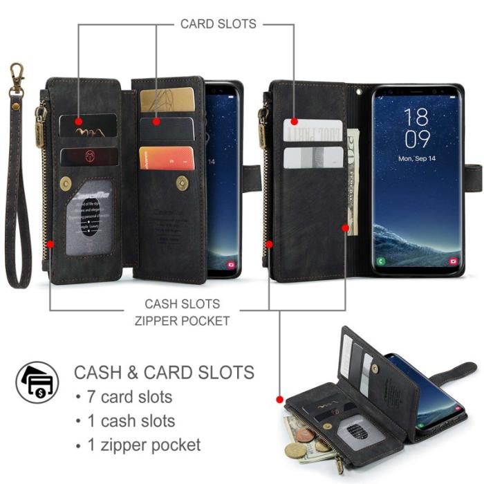 Caseme - CASEME Konstläder Plånboksfodral för Samsung Galaxy S22 5G - Svart