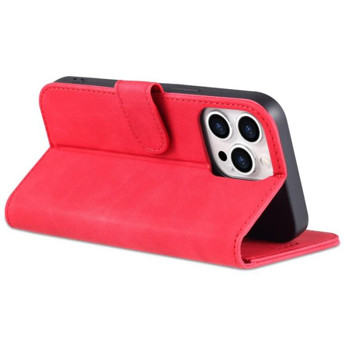 AZNS - AZNS iPhone 14 Pro Max Plånboksfodral Konstläder - Röd