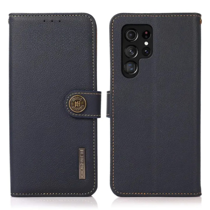 KHAZNEH - KHAZNEH Galaxy S22 Ultra Plånboksfodral Äkta Läder - Blå