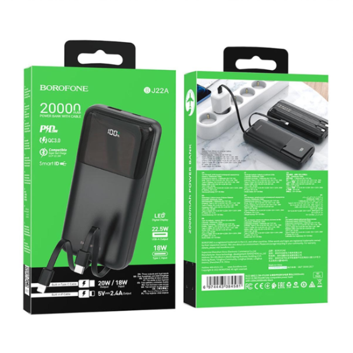 Borofone - Borofone BJ22A Powerbank 20000mAh - Svart