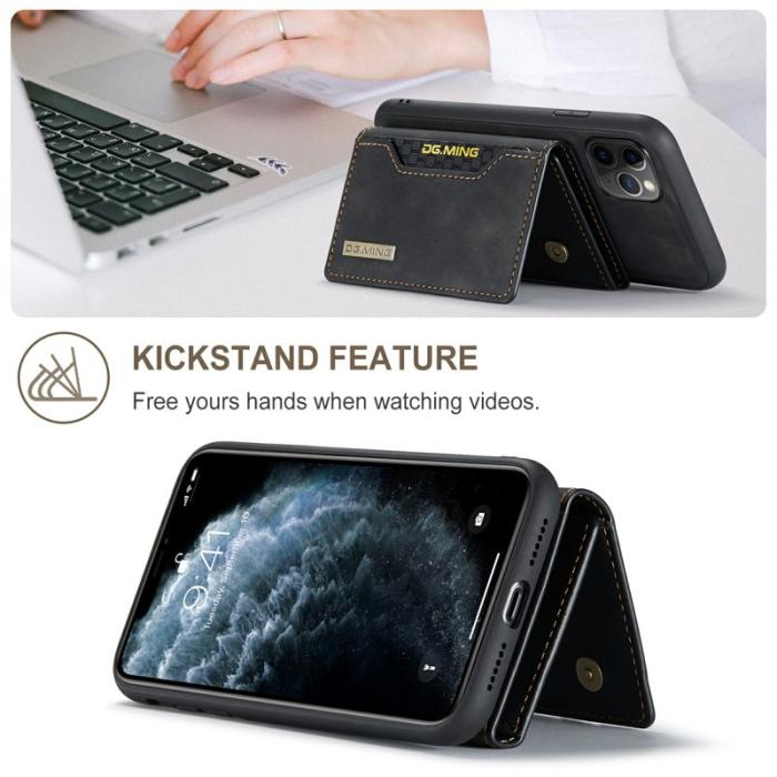DG.MING - DG.MING M2 2-in-1 Konstläder Plånboksfodral för iPhone 11 Pro Max - Svart