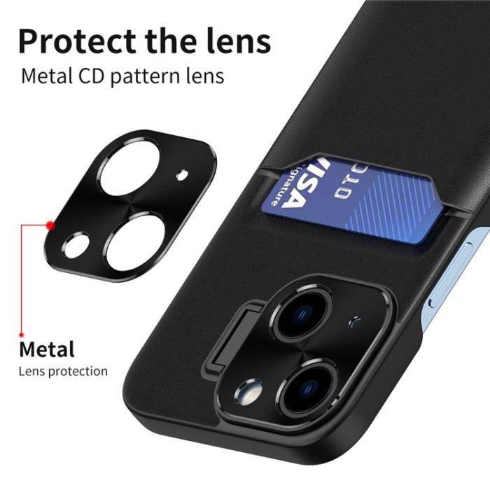 A-One Brand - iPhone 14 Skal Korthållare Linsram Kickstand - Svart