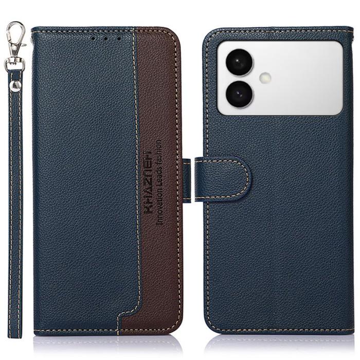 KHAZNEH - KHAZNEH Samsung Galaxy S26 Edge Konstläder Plånboksfodral RFID-Skydd - Blå