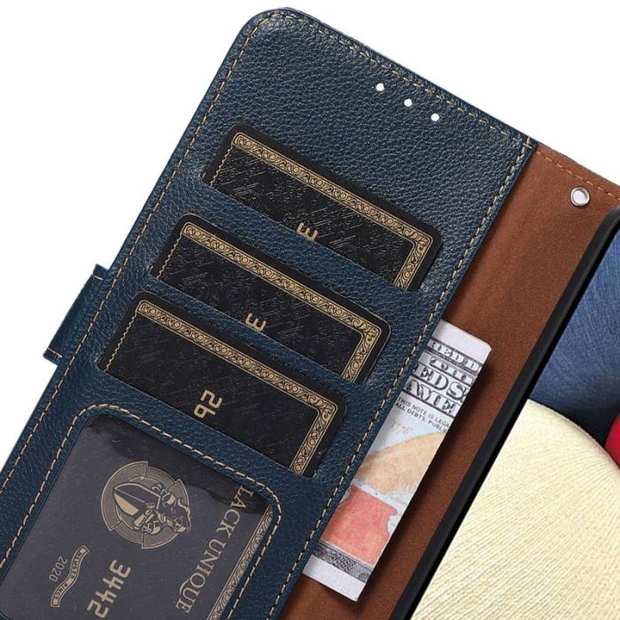 KHAZNEH - KHAZNEH Samsung Galaxy S26 Edge Konstläder Plånboksfodral RFID-Skydd - Blå