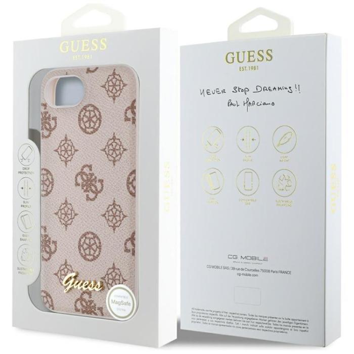 Guess - Guess iPhone 16e Mobilskal MagSafe Peony Script Logo - Brun
