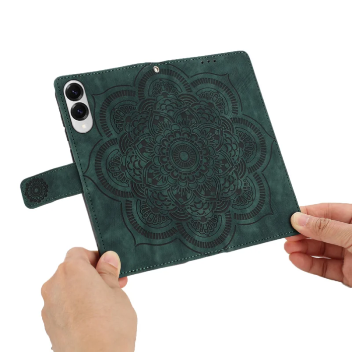 WANLONFENG - WANLONFENG Galaxy S25 Edge Plånboksfodral Mandala - Grön