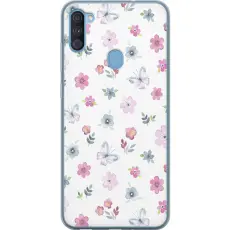 Gustaf - Mobilskal till Samsung Galaxy A11 med Blommor och fj&auml;rillar