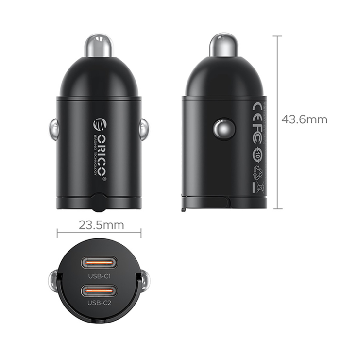ORICO - ORICO MiniRing Billaddare 30W 2x USB-C - Svart