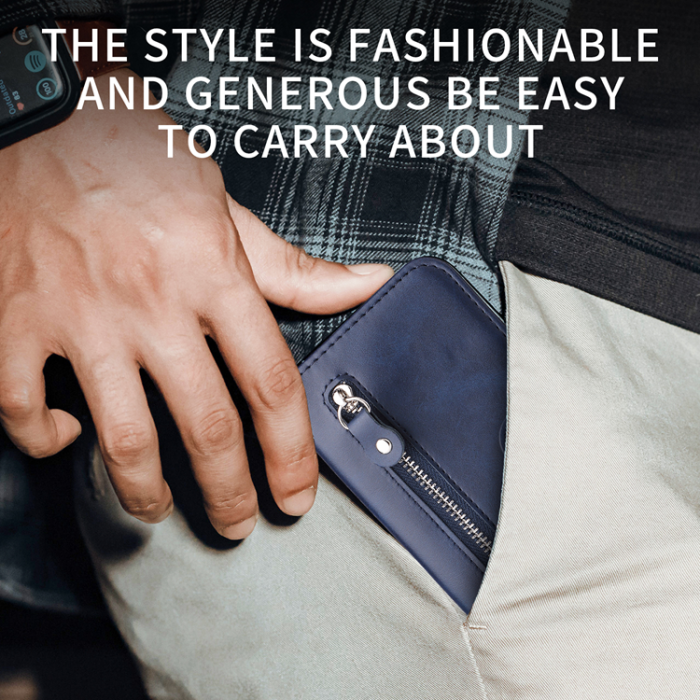 A-One Brand - OnePlus 15 5G Plånboksfodral Zipper Pocket PU Läder - Blå