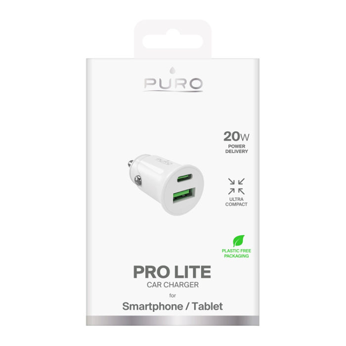 Puro - Puro Billaddare 20W USB-C - USB-A PD Pro Lite - Vit