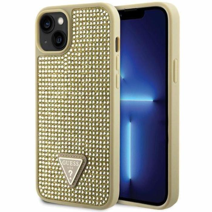 Guess - Guess iPhone 14 Plus Mobilskal Rhinestone Triangle - Guld