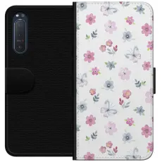 Gustaf - Pl&aring;nboksfodral till Sony Xperia 5 II med Blommor och fj&auml;rillar