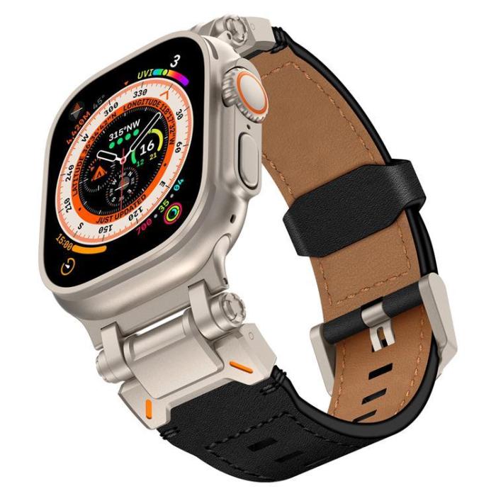 Boom of Sweden - Apple Watch Ultra (49mm) Armband Titanium Äkta Läder - Svart