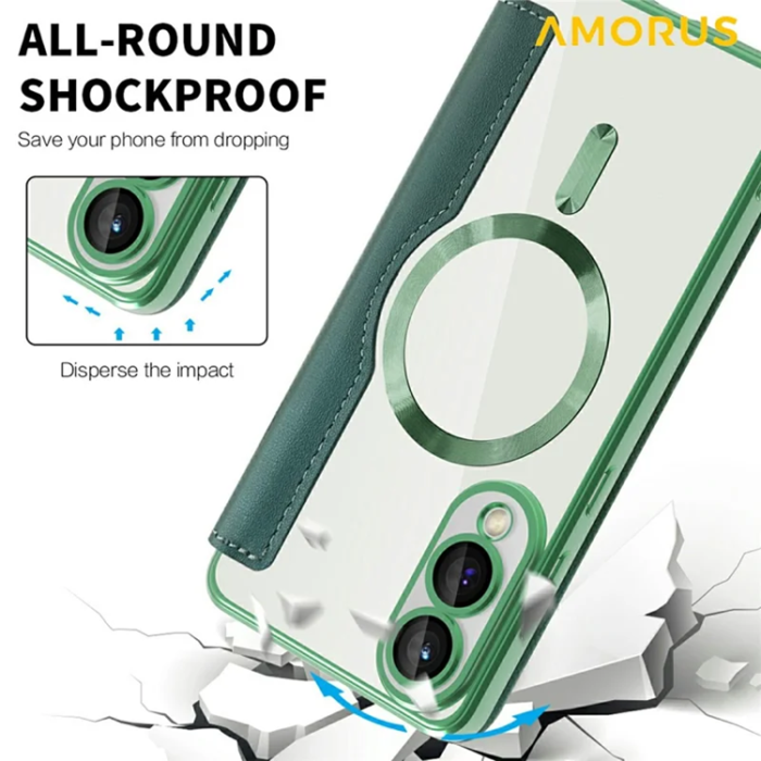Amorus - Amorus Galaxy S25 Edge Plånboksfodral Magsafe RFID - Grön
